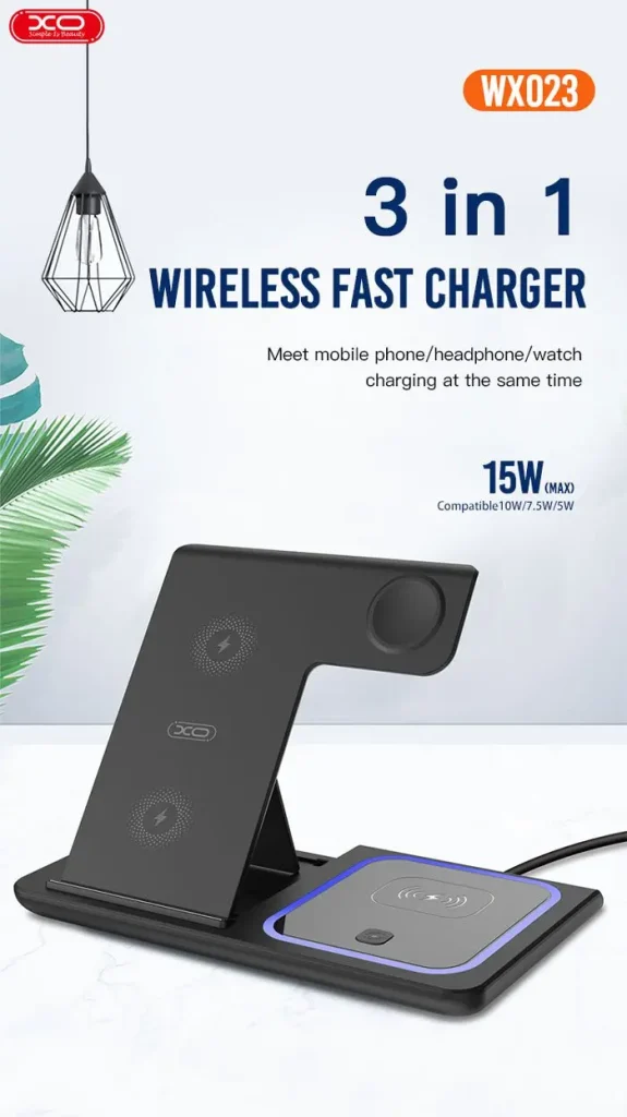 شارژر بی‌ سیم سه منظوره 15 وات ایکس‌او XO 15W Wireless Charger (Watch + Phone + Earphone) WX023